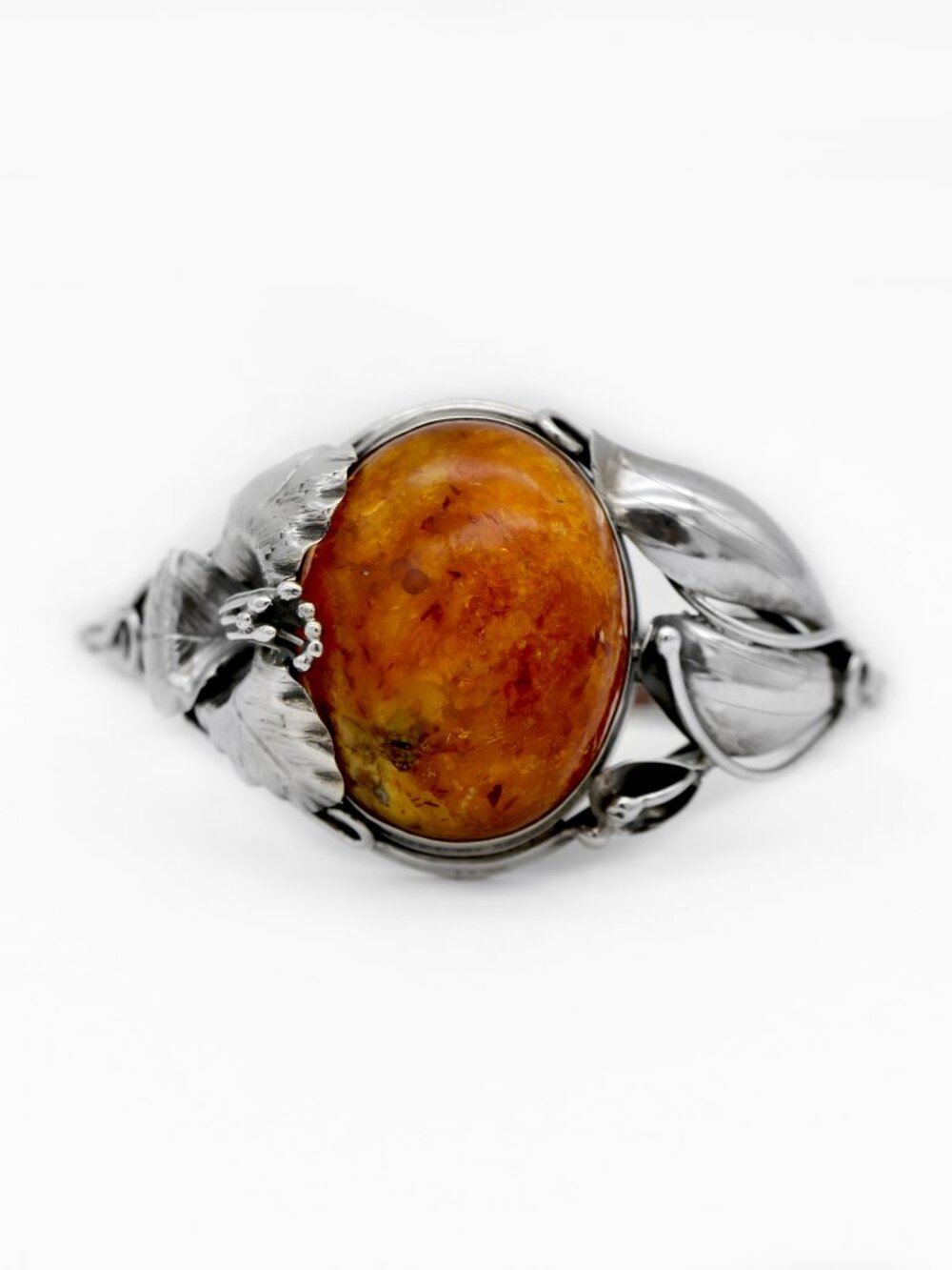Native American Sterling Silver Large Amber Cuff Bracelet